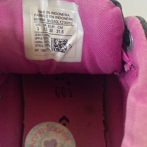 Converse black and pink youth girls size 3 - Picture 3 of 10